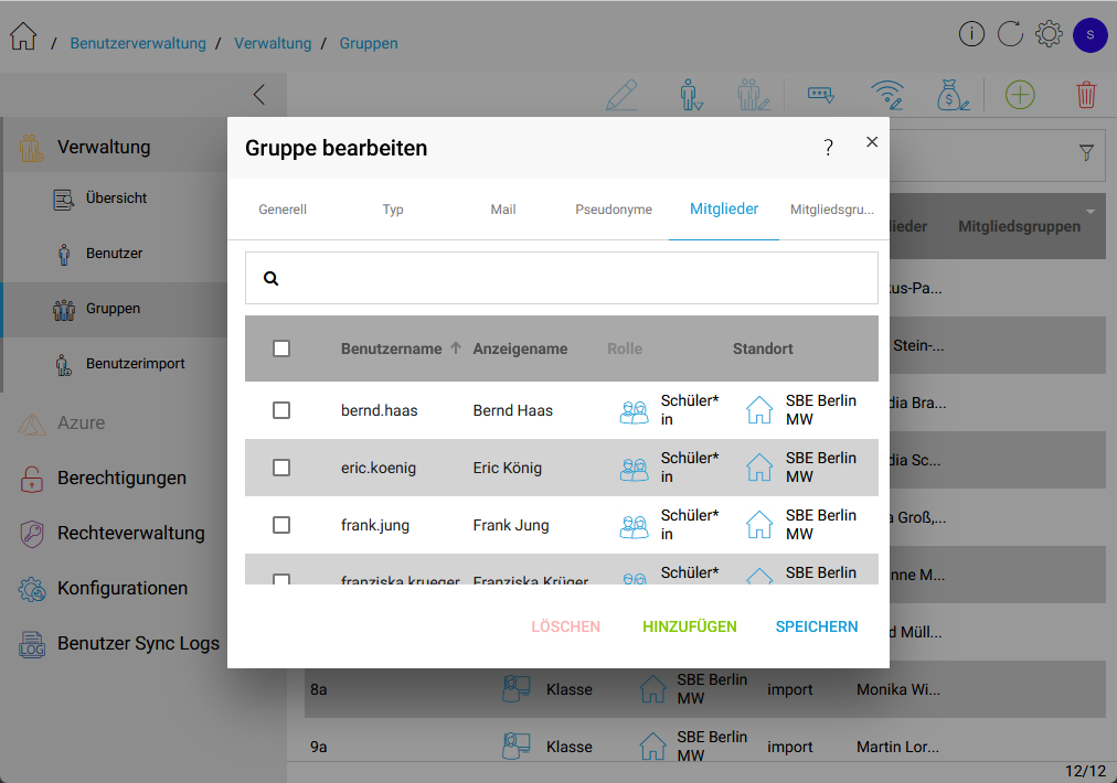 Gruppe bearbeiten Mitglieder