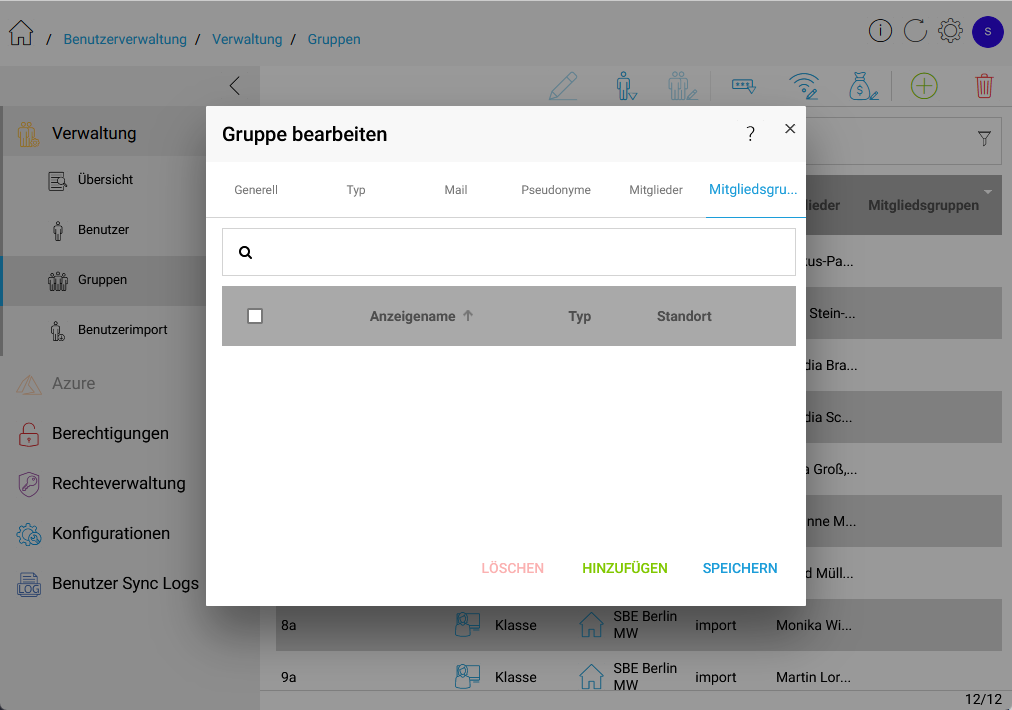 Gruppe bearbeiten Mitgliedsgruppen