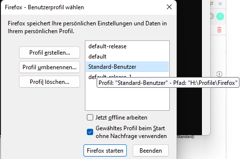 Firefox Profilpfad anpassen