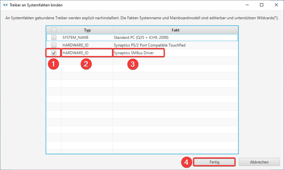 Treiber an Systemfakten binden