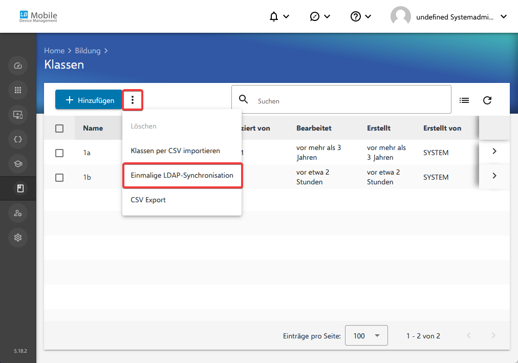 Einmalige LDAP-Synchronisation