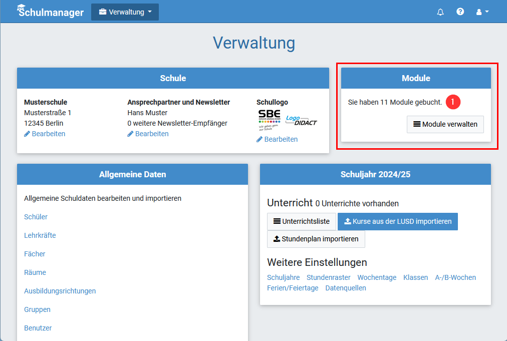 Anzahl aktivierter Module