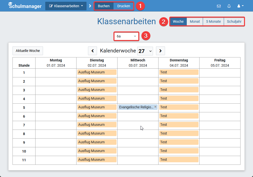 Klassenarbeiten Übersicht