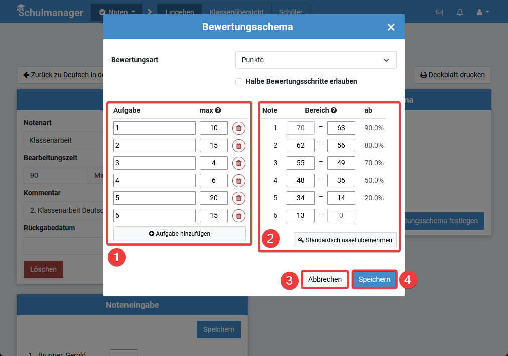 Bewertungsschema festlegen