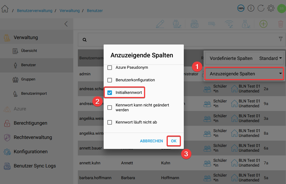 Initialkennwort anzeigen