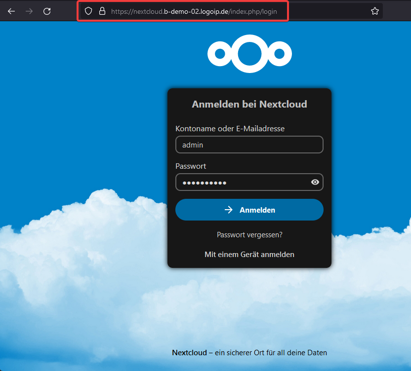 Nextcloud Anmeldemaske