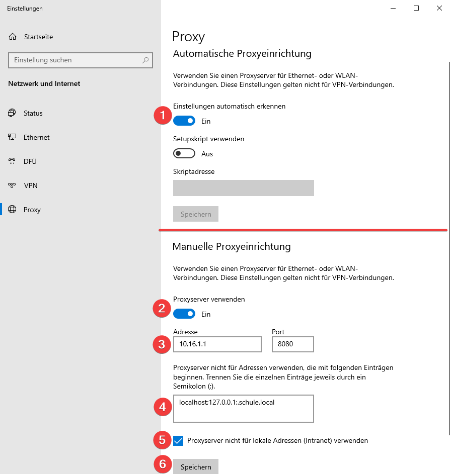 Proxyeinstellung über Windows-Suchfunktion