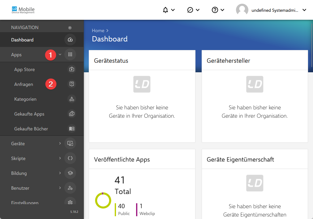 Navigation zu den Anfragen