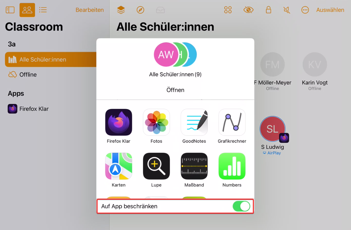 Classroom App starten und sperren