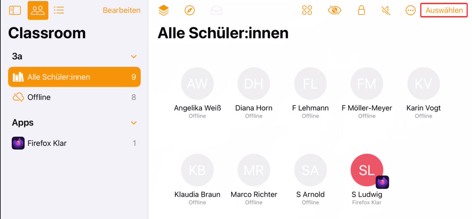 Classroom App starten und sperren