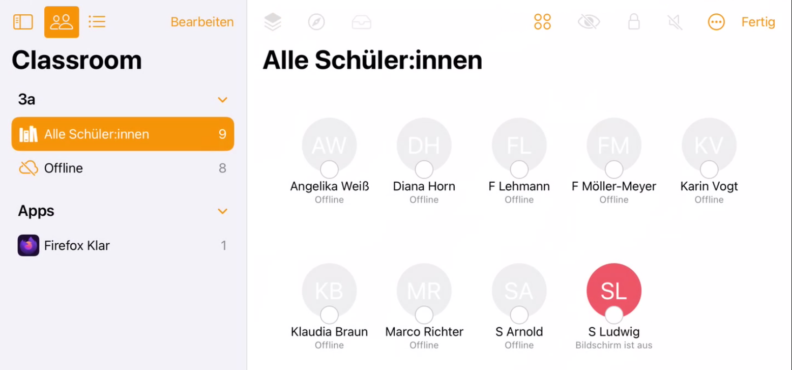 Classroom App starten und sperren