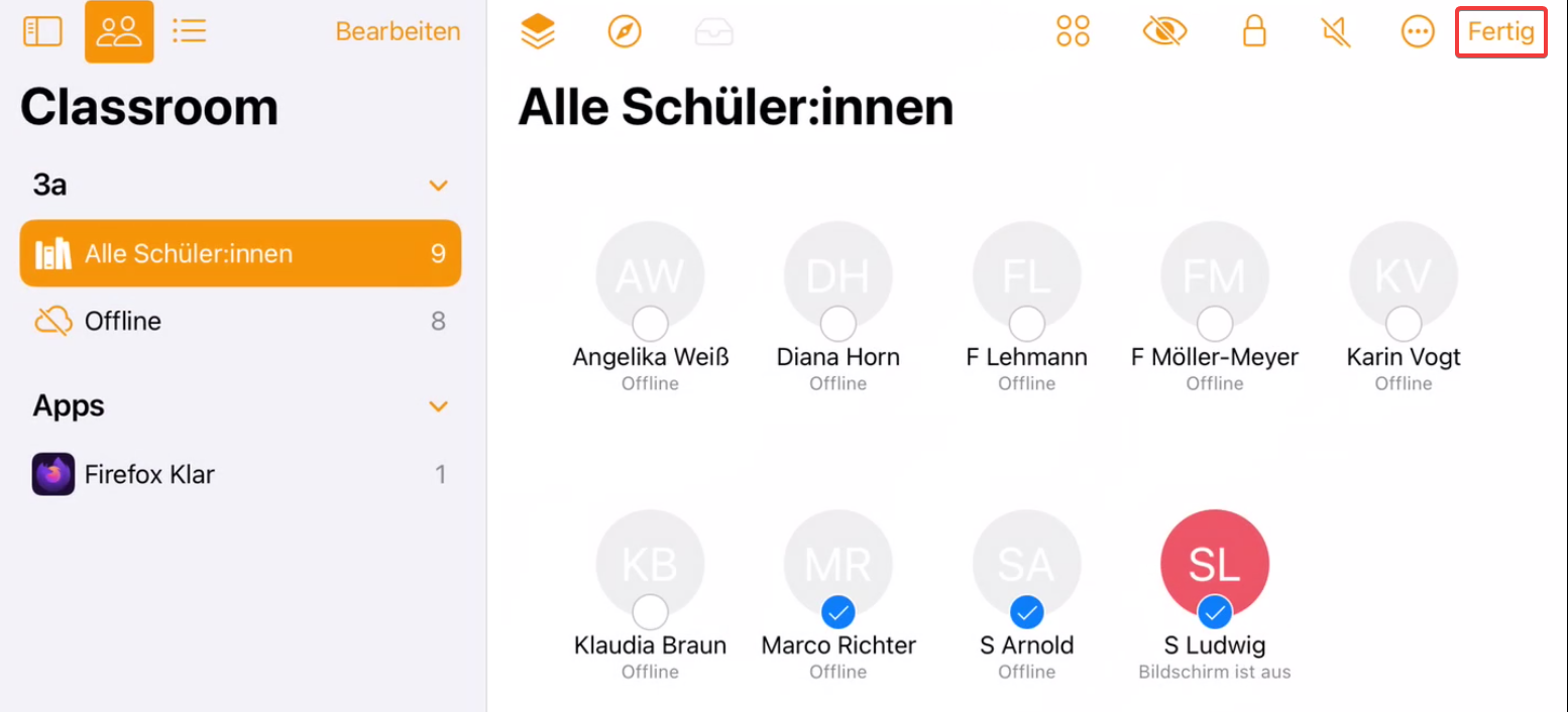 Classroom App starten und sperren