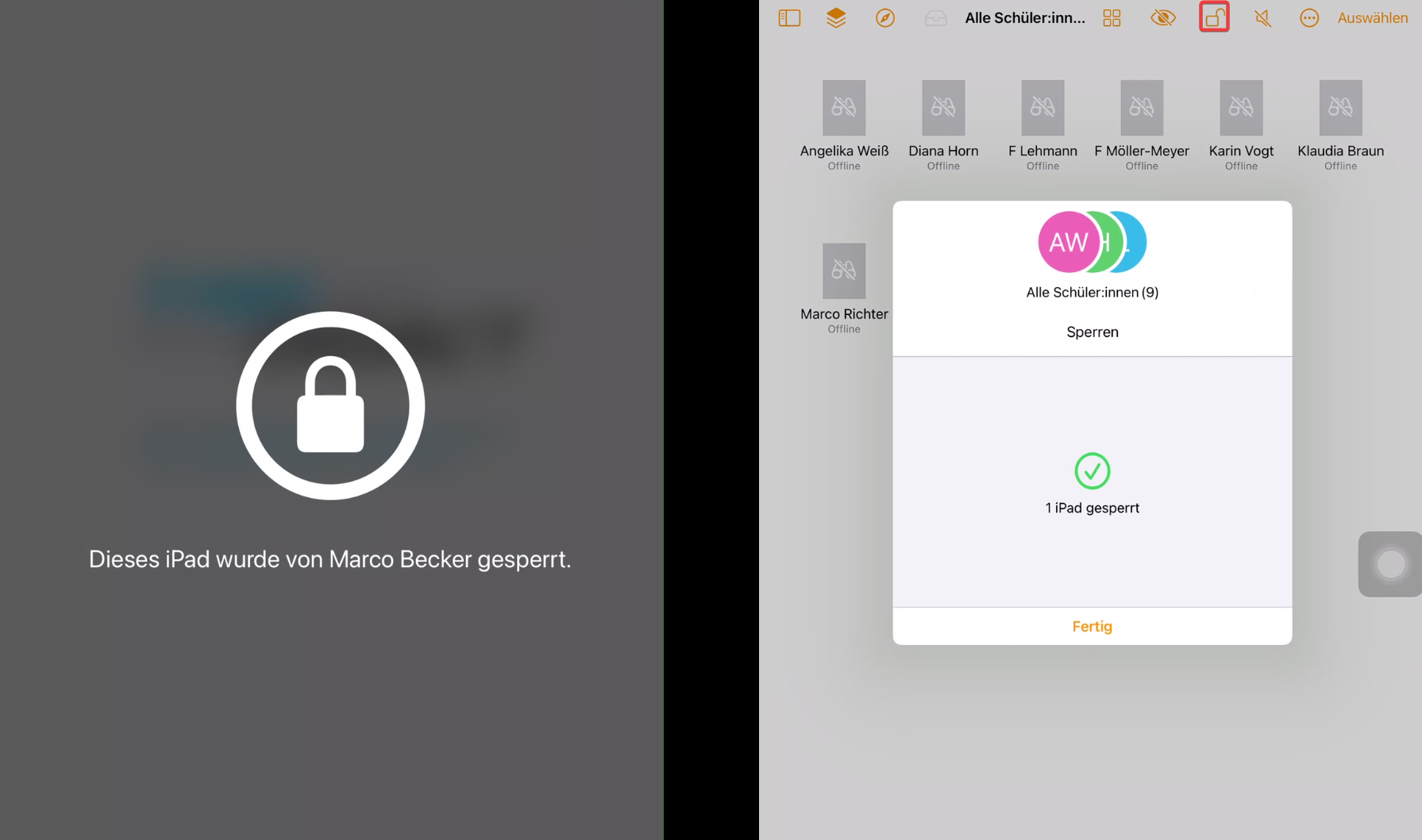 Classroom iPads sperren