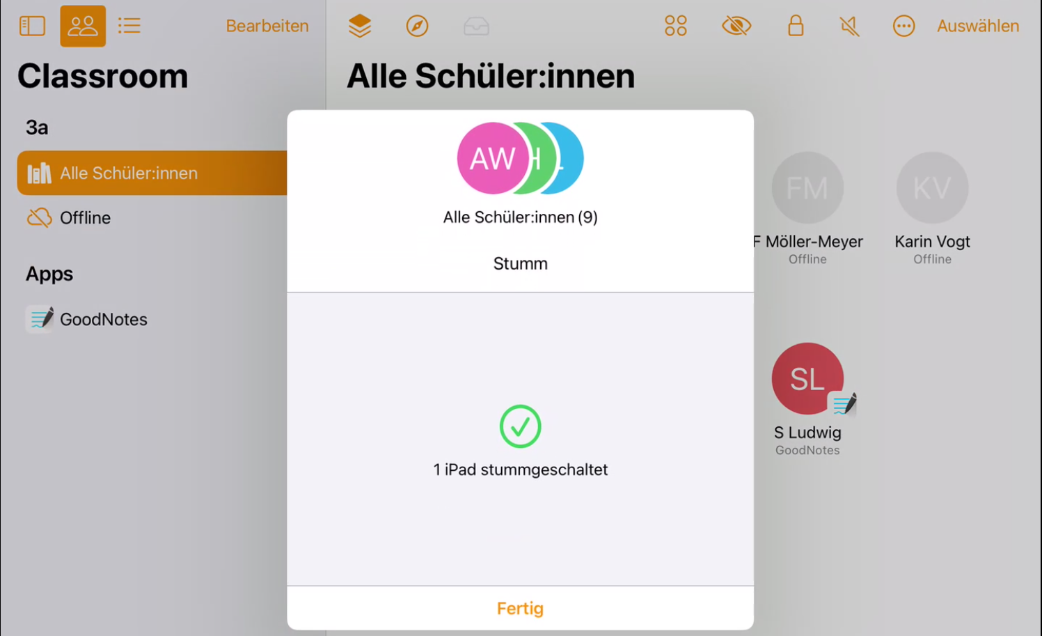 Classroom App starten und sperren