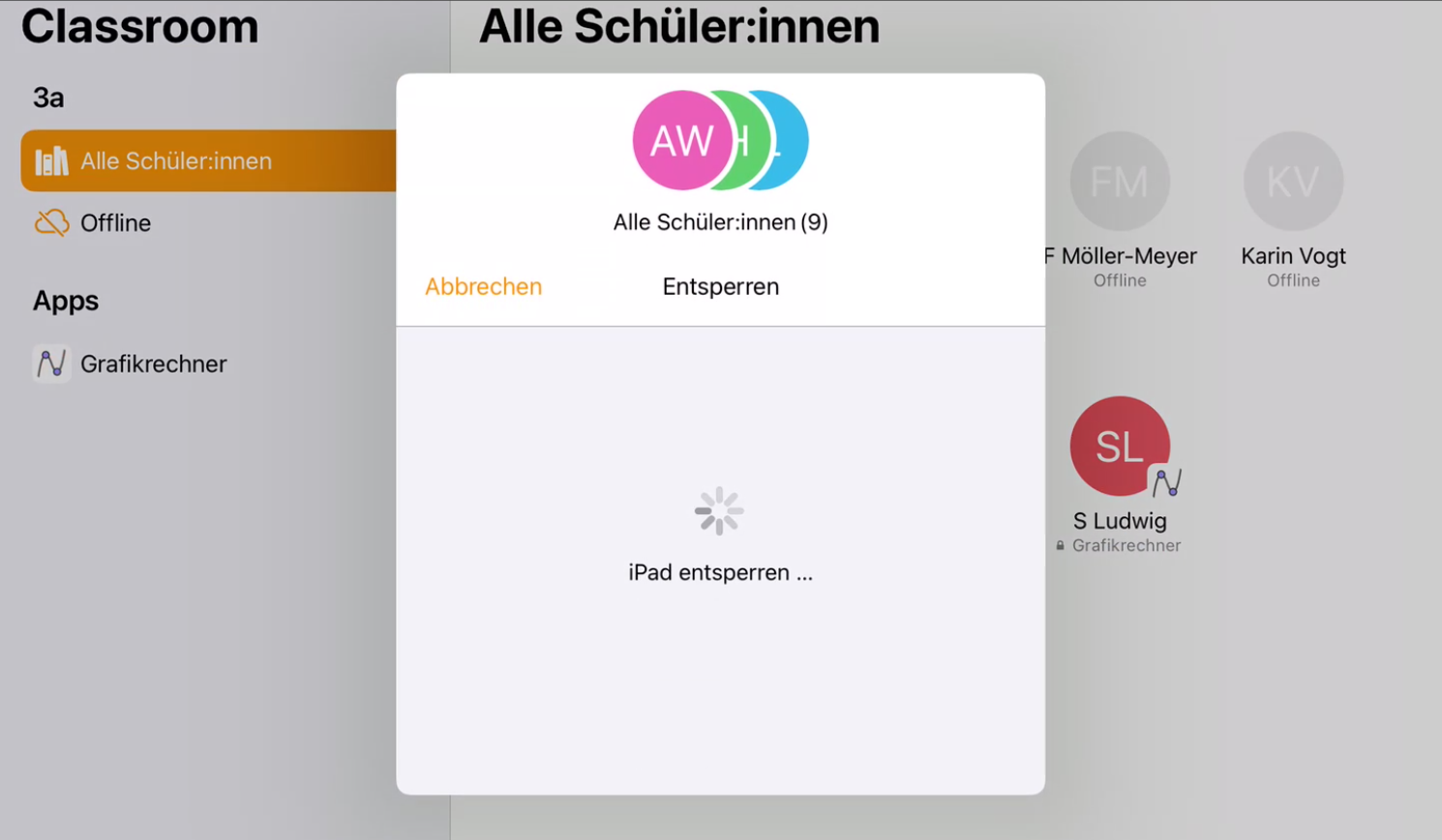 Classroom App starten und sperren