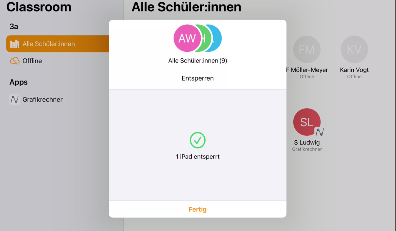 Classroom App starten und sperren