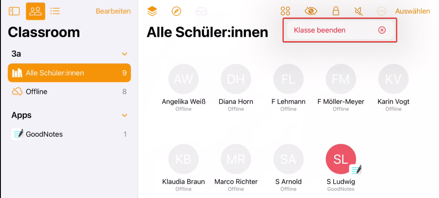 Classroom App starten und sperren