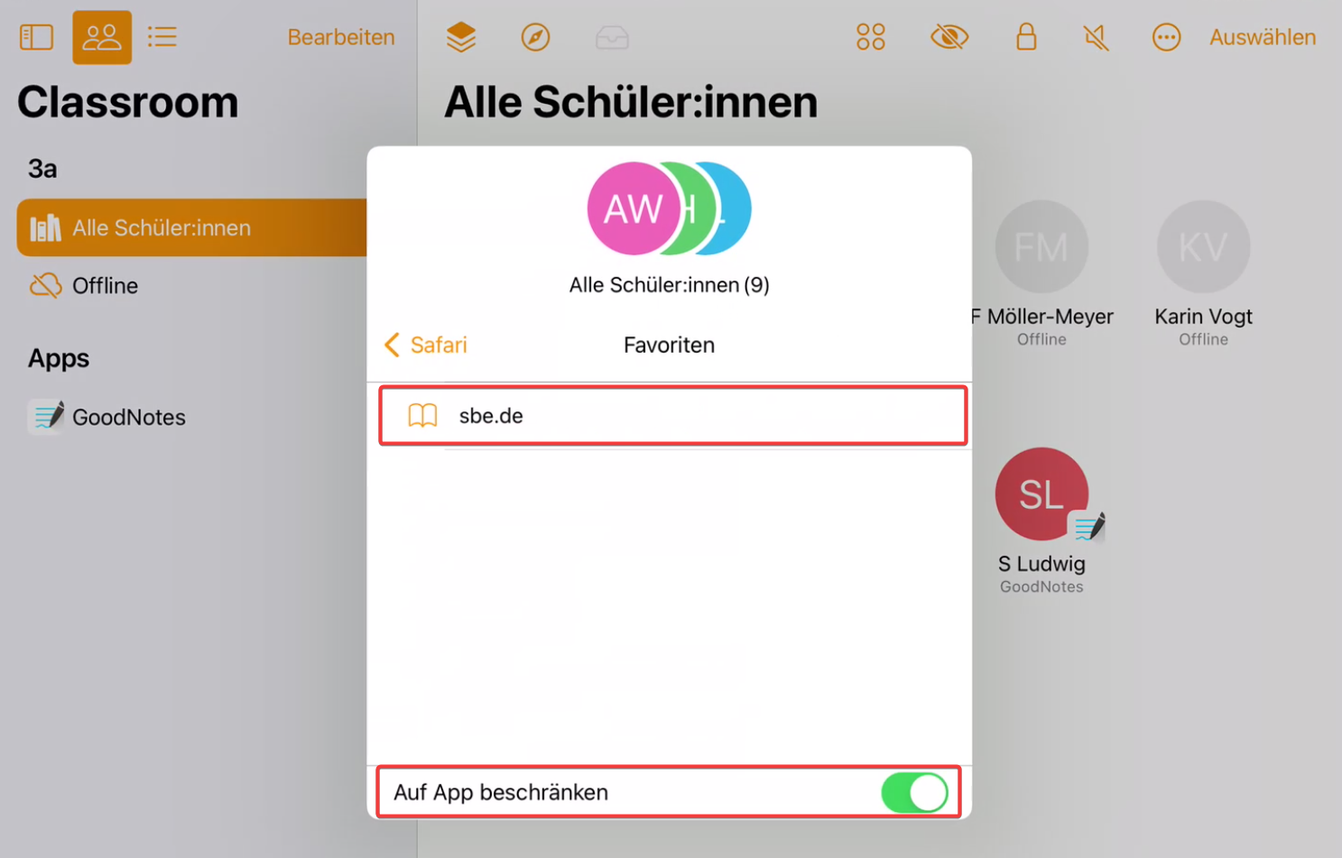 Classroom Safari Internetseite starten und sperren